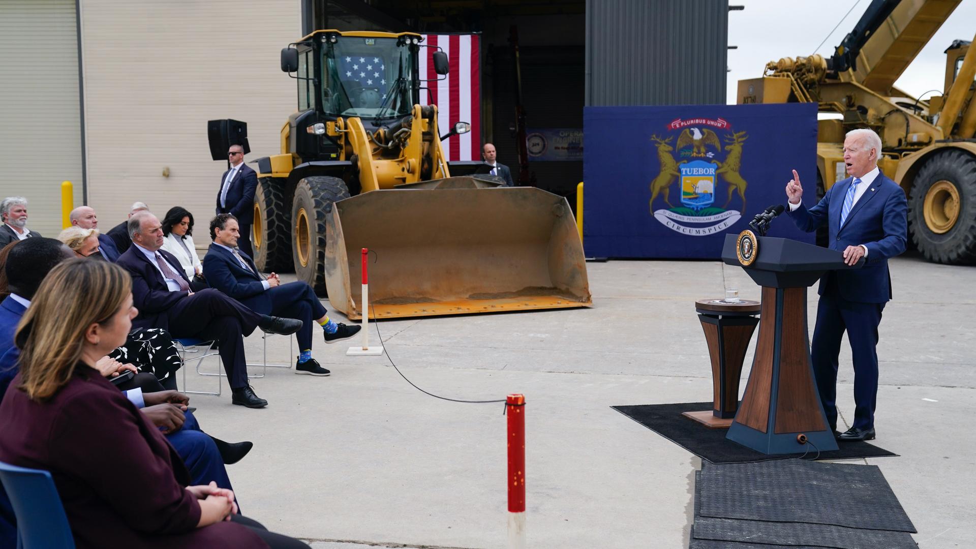 President Joe Biden delivers remarks on his "Build Back Better" agenda during a visit to the International Union Of Operating Engineers Local 324, Oct. 5, 2021, in Howell, Michigan.