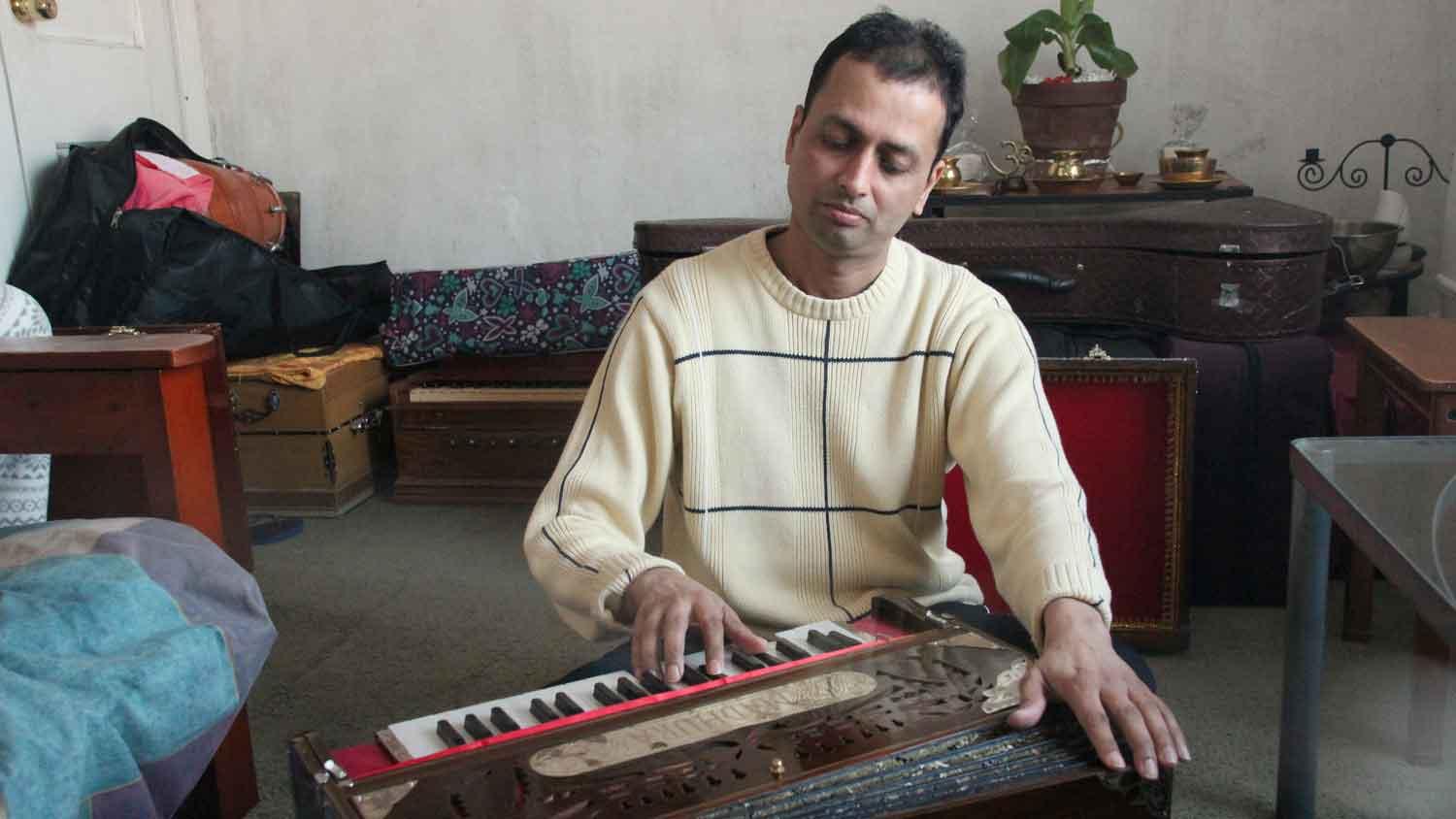 “I think I’m blessed in tuning harmoniums,” says Mindra Sahadeo, who is from Guyana but now lives in New York City. “I find joy, actually, in fixing them.”