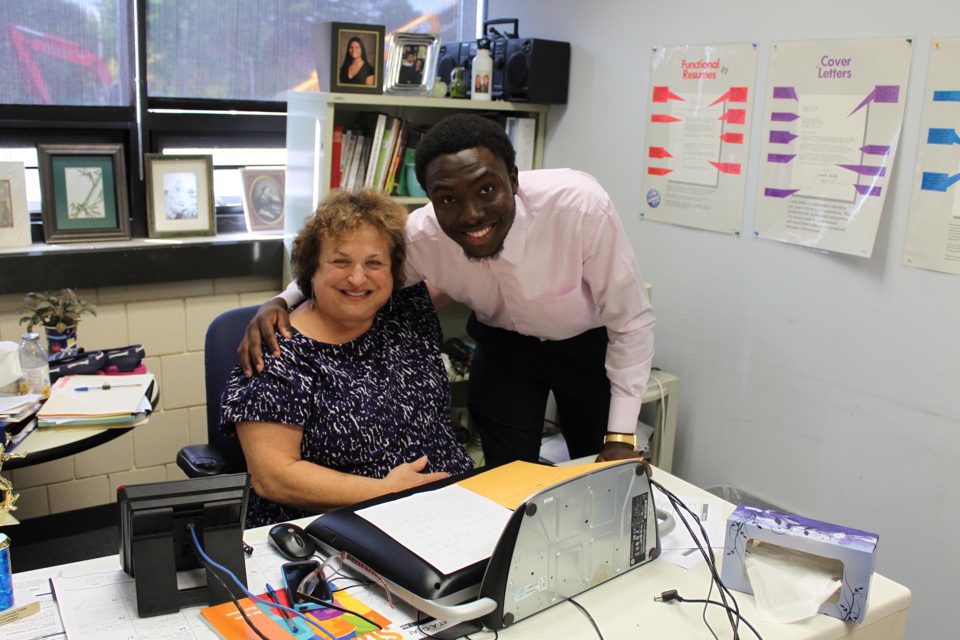 Ina Resnikoff, academic counsellor and learning specialist at North Shore Community College, with her student Osarumwense Agbonsalo, an immigrant from Nigeria