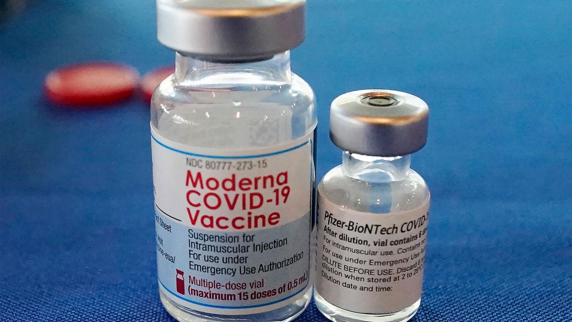 Vials of the Pfizer and Moderna COVID-19 vaccines in Jackson, Miss.
