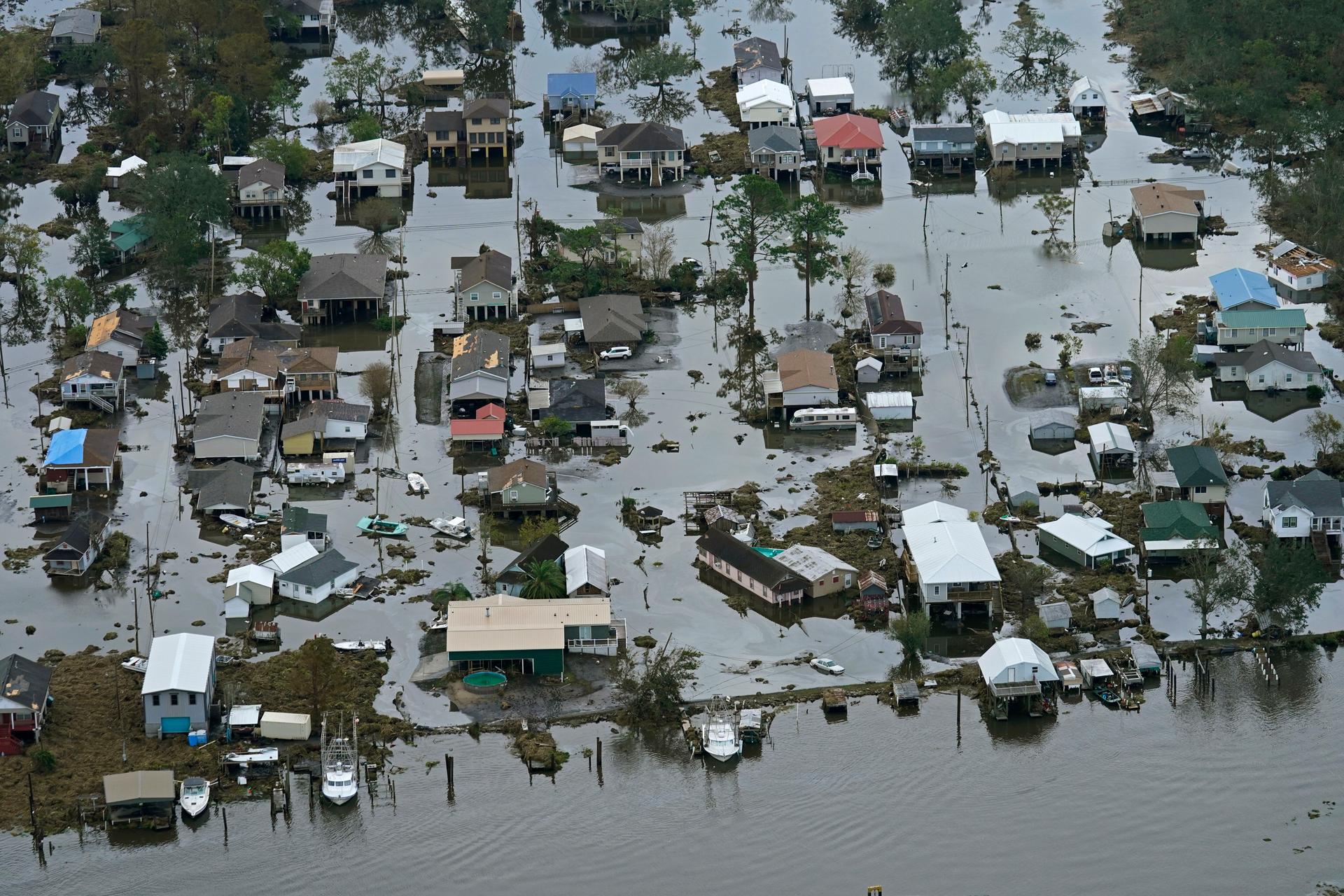Floodwaters slowly recede in the aftermath of Hurricane Ida in Lafitte, Louisiana, Wednesday, Sept. 1, 2021.