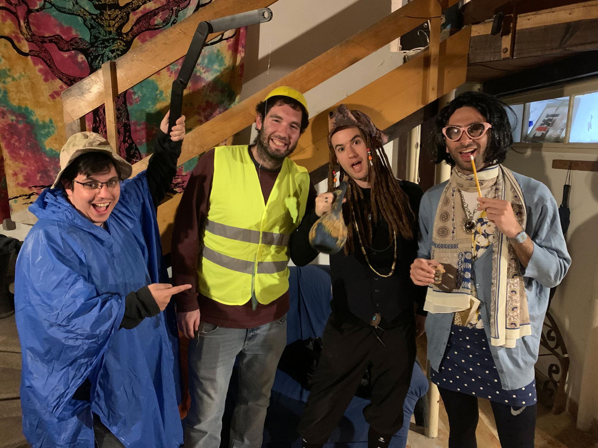 A group of friends in the Nachlaot neighborhood of Jerusalem gets ready to go out on the evening of Shushan Purim — the beginning of Purim in Jerusalem, which is celebrated one day later than everywhere else.