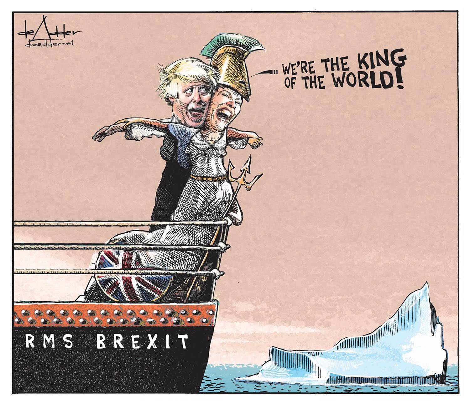 A twist on the I'm king of the world' image from Titanic.. with Boris Johnson as Leo Dicaprio