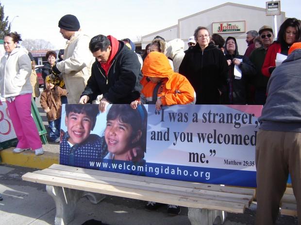 Signs on bus benches in Boise promoted acceptance of new arrivals. (Photo: Welcoming Idaho)