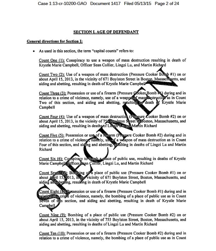 A blank penalty phase verdict for Dzhokhar Tsarnaev.