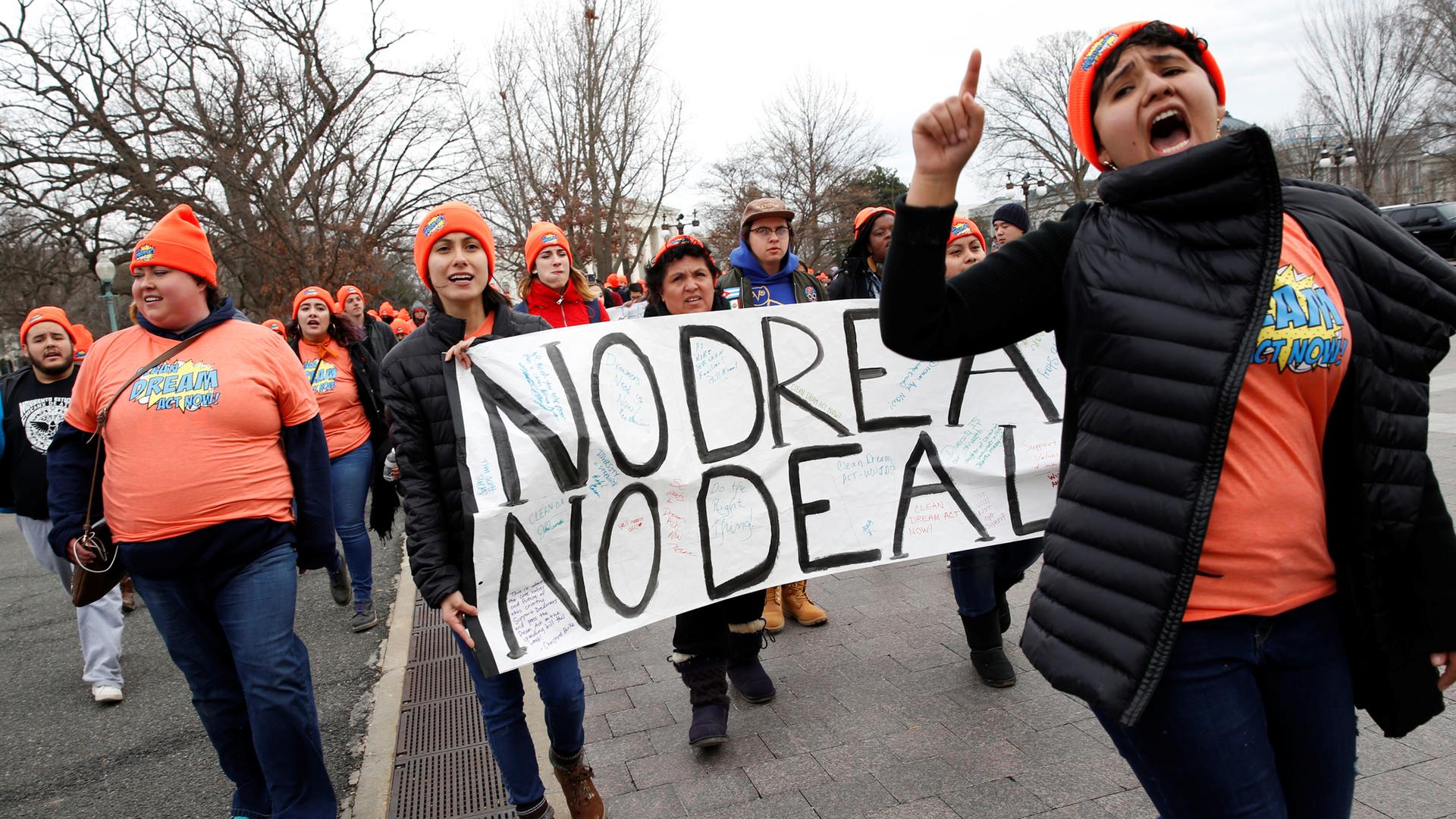 Protesters who call for an immigration bill addressing the so-called Dreamers, young adults who were brought to the United States as children, rally on Capitol Hill in Washington.