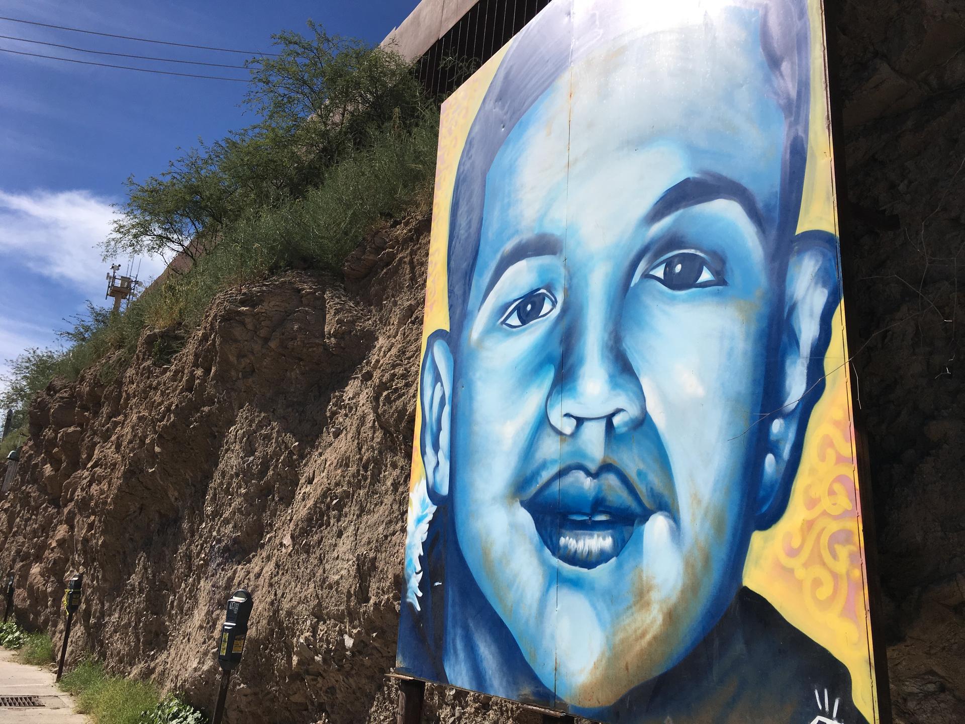 A view of the border fence in Nogales, Mexico, looking toward Nogales, Arizona.