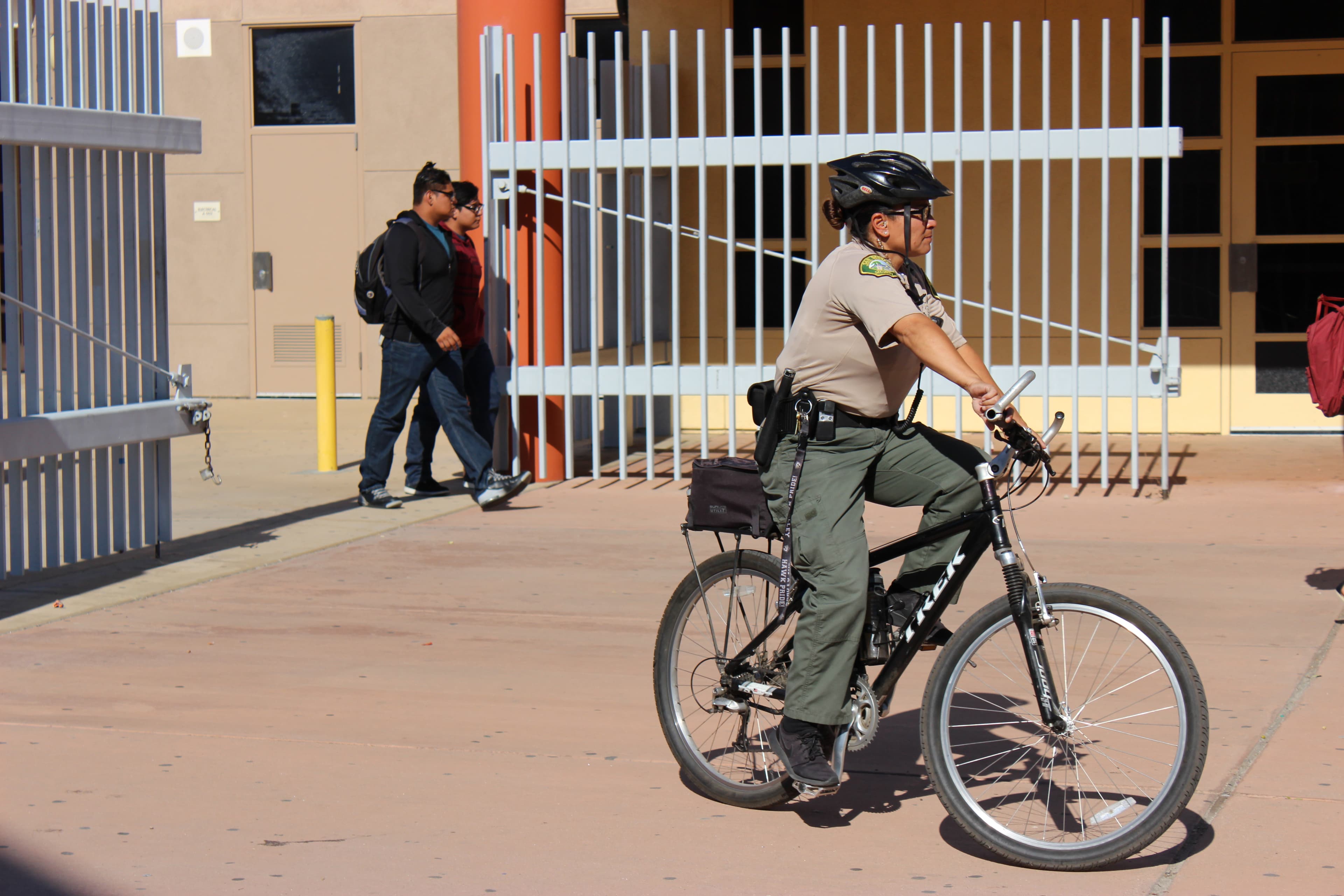 San Bernardino City Unified School District police officers get support from more than 50 campus security officers who patrol campuses and are trained in handcuffing and baton use.