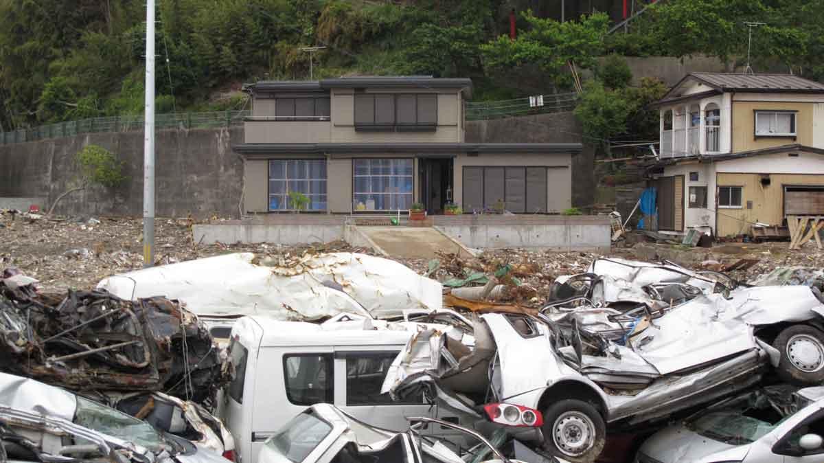 A house in Ishinomaki, Japan largely undamaged after the earthquake and tsunami in 2011.