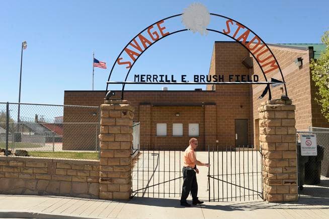 Lamar School District Superintendent Dave Tecklenburg opens the gate to Savage Stadium. A bill going through the Colorado Legislature that would require panel approval for mascot and team names.