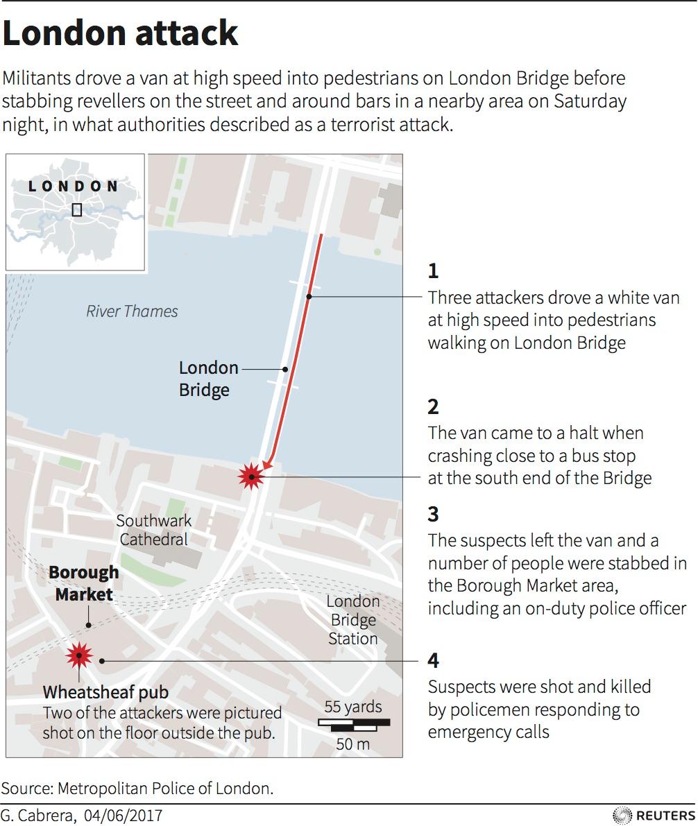 London attacks map, June 4 2017