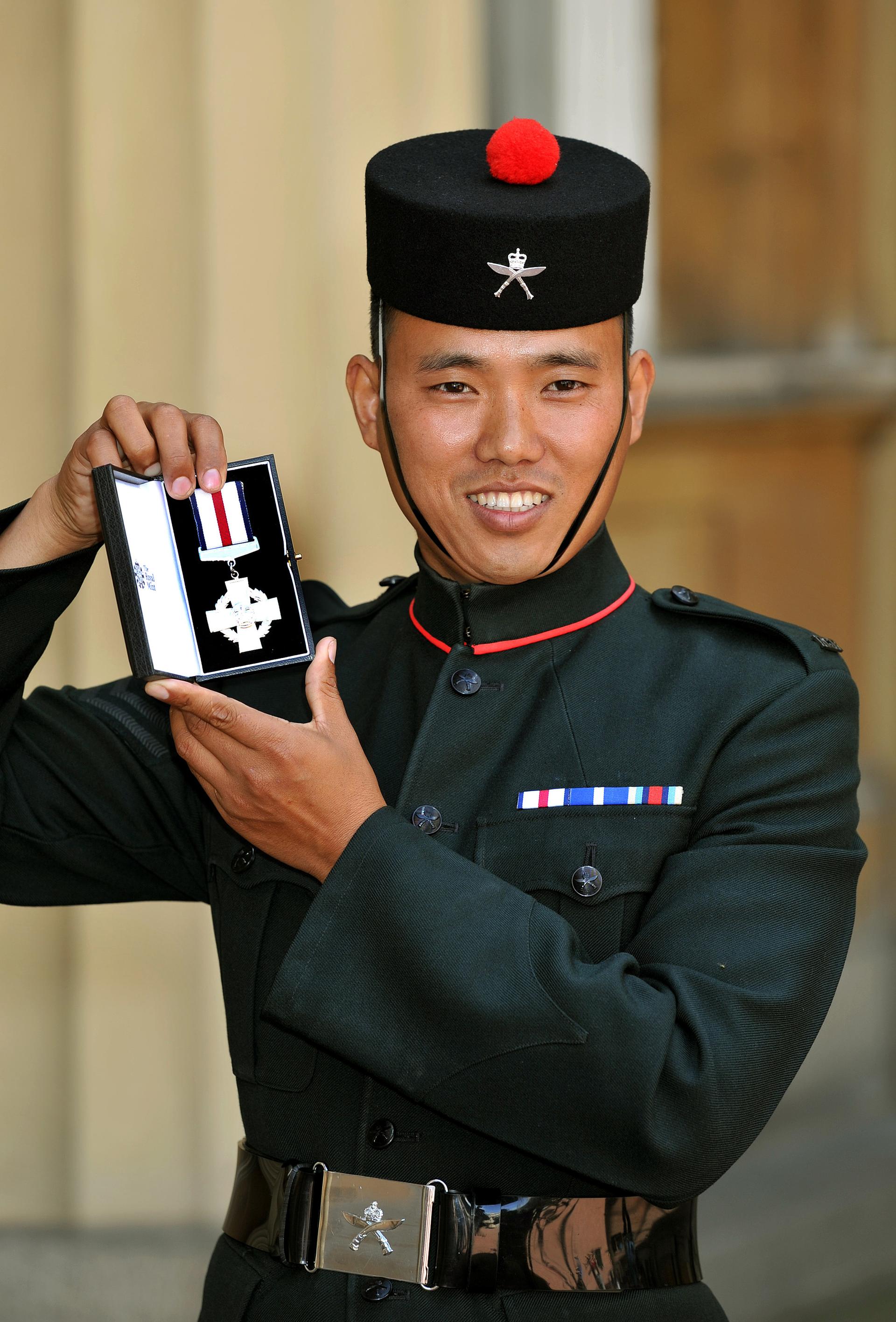 Sgt.Dip Prasad Pun at Buckingham Palace in London after receiving his Conspicuous Gallantry Medal from the Queen