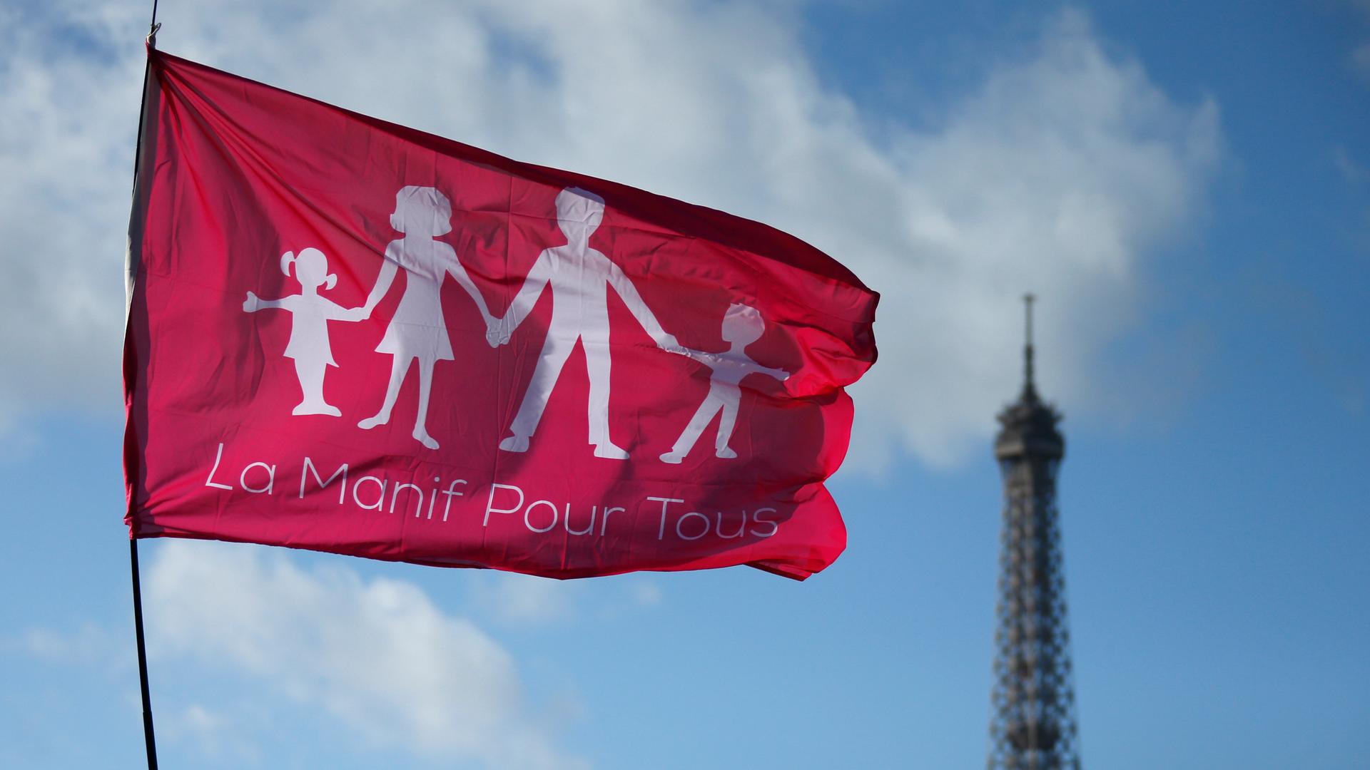 La Manif Pour Tous flag, the group is against gay marriage