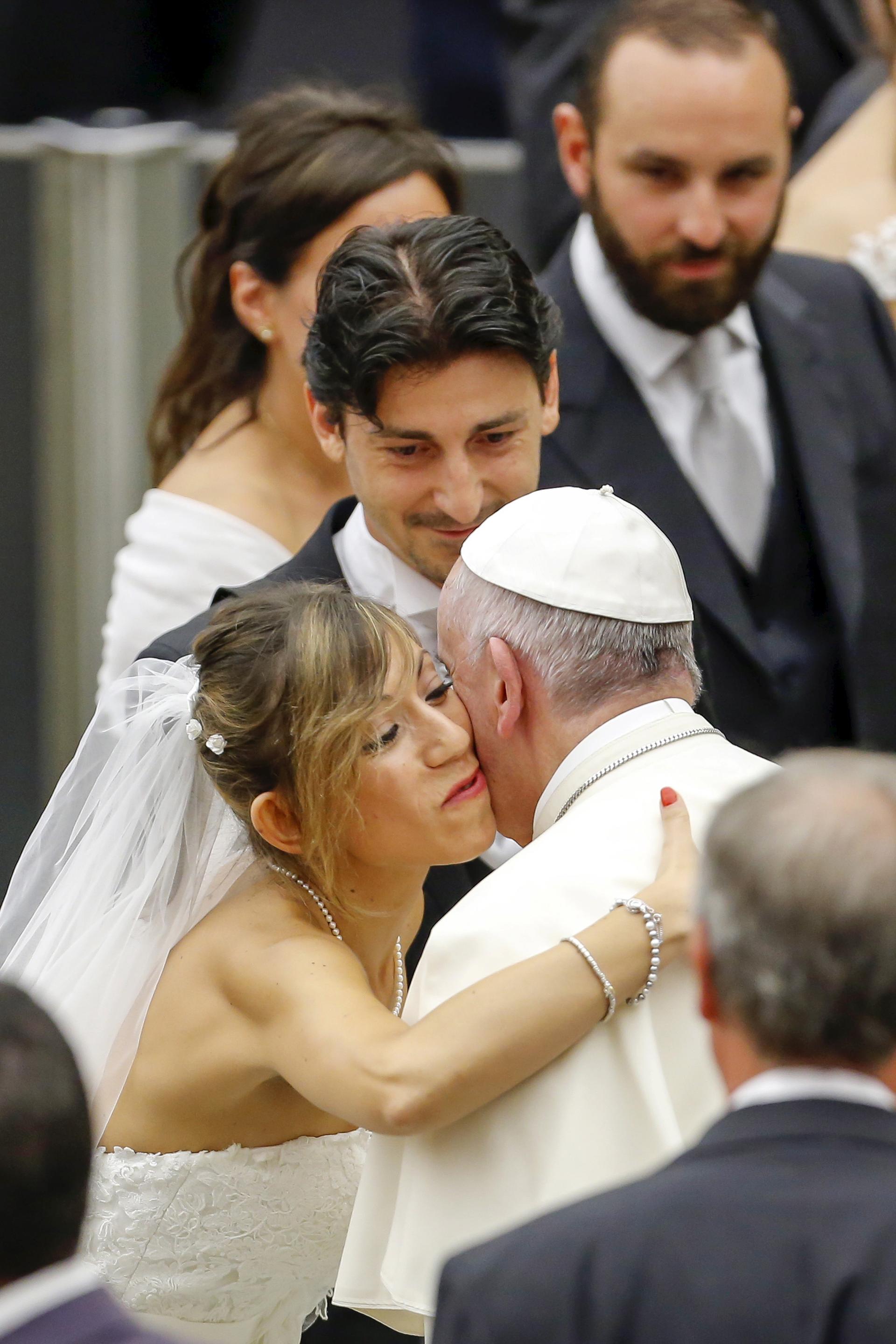 Pope Francis meets with newlyweds on August 5, 2015.