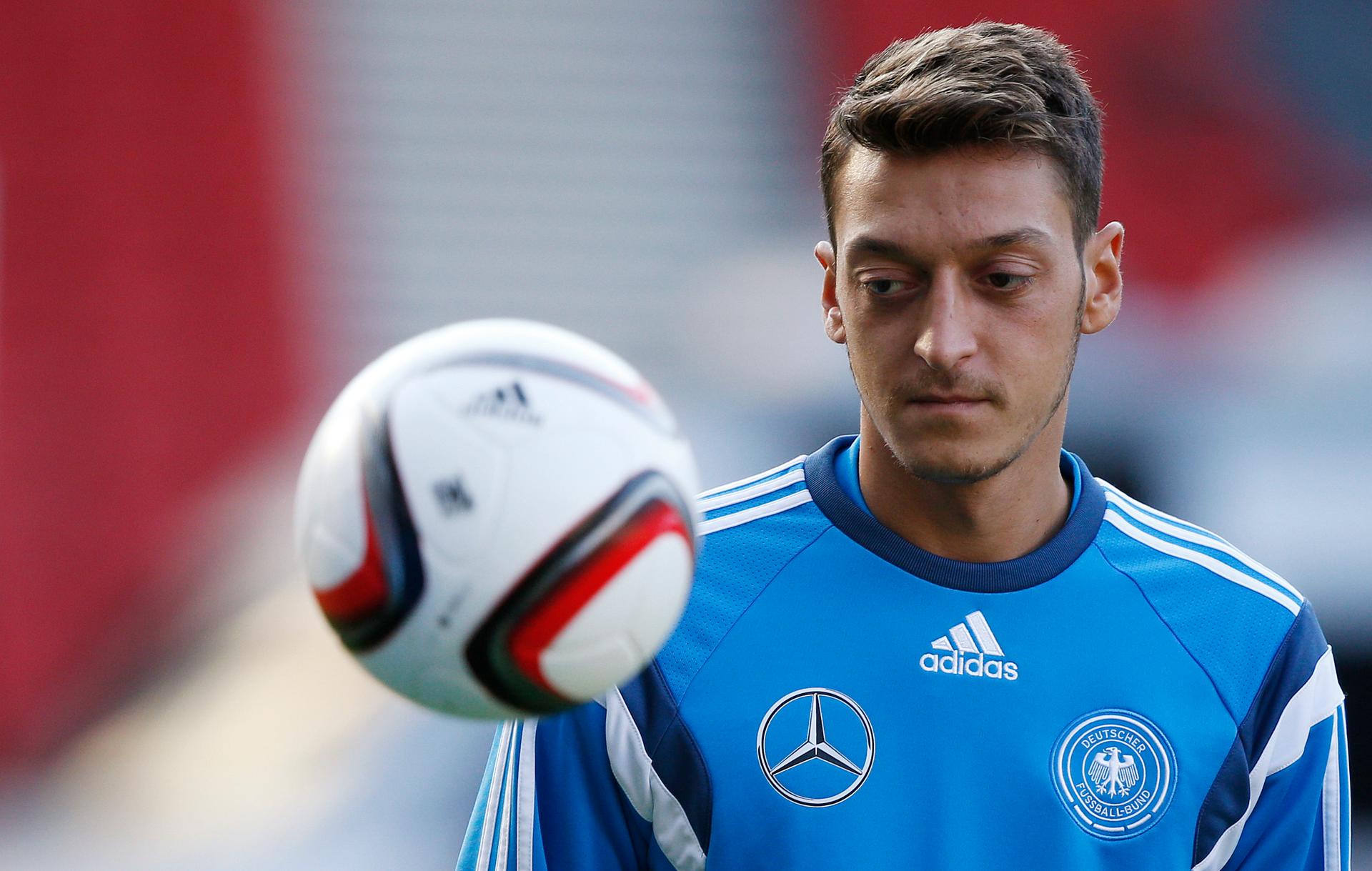 German-born international Mesut Ozil, who is of Turkish origin, captured during German national team training.