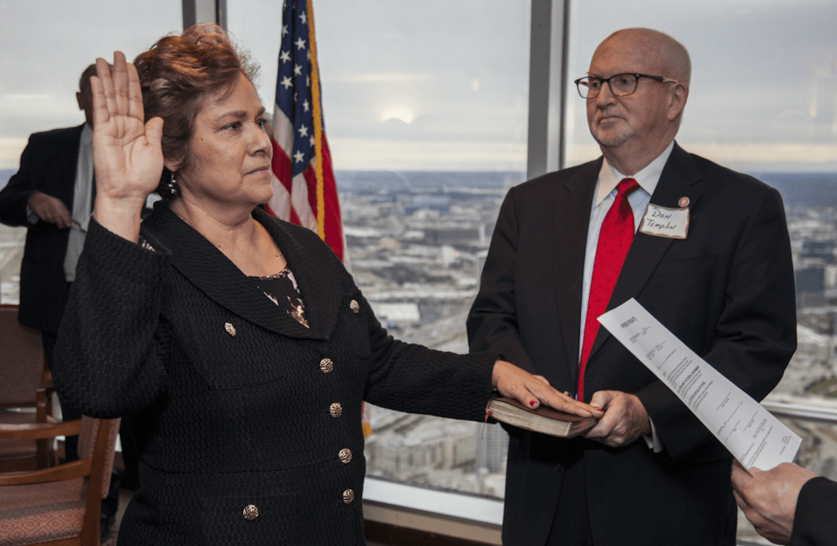 Sarah Saldaña being sworn in as the fourth director of U.S. Immigration and Customs Enforcement (ICE) in December of 2014.