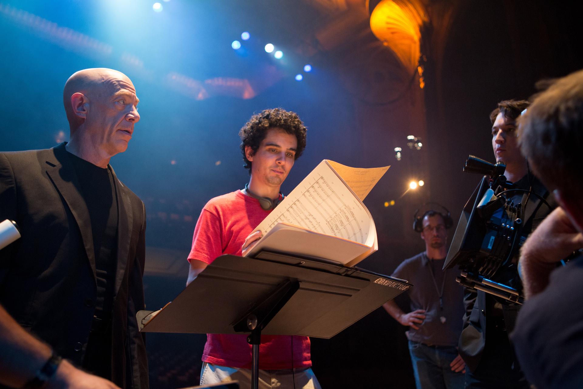 J.K. Simmons and Damien Chazelle on the set of 'Whiplash'