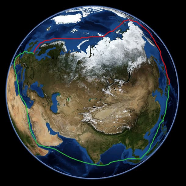 Asia to Europe shipping routes