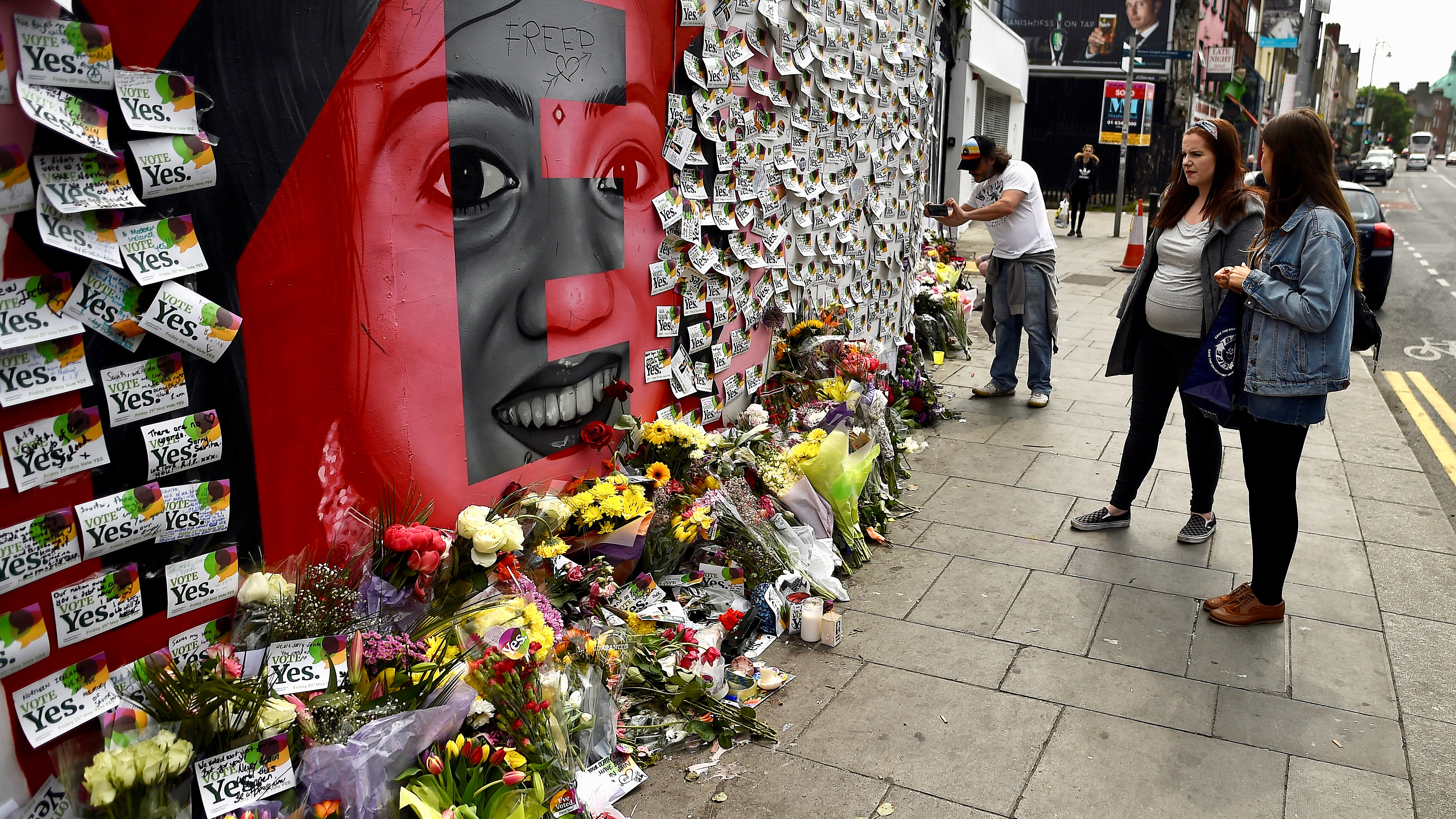 Messages are left at a memorial in Dublin to Savita Halappanava, who died from an infection after miscarrying her first child at an Irish hospital in 2012, one day after Irish voters took part in a national referendum to liberalize abortion laws on May 25