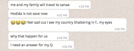 19-year-old Abrar says that her family will go to Sanaa. She says Hodeidah is not safe now.