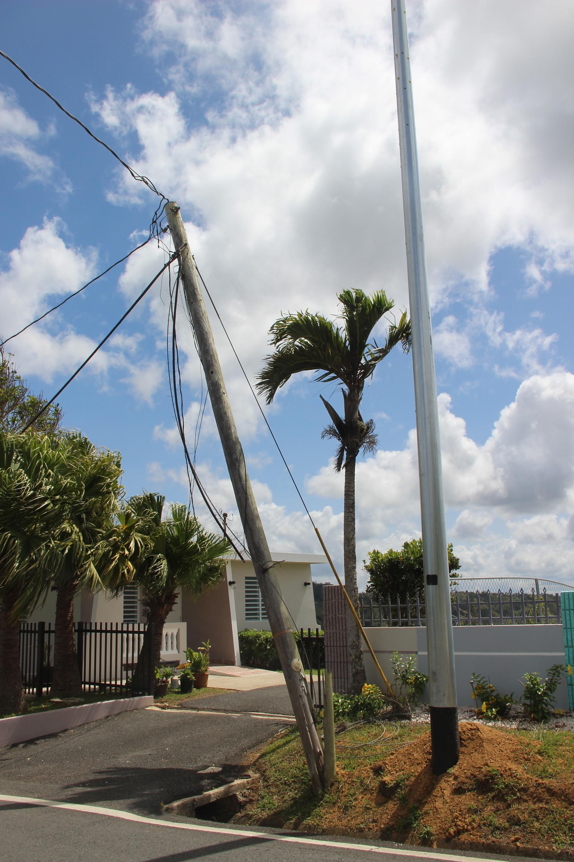 leaning power utility pole in Puerto Rico