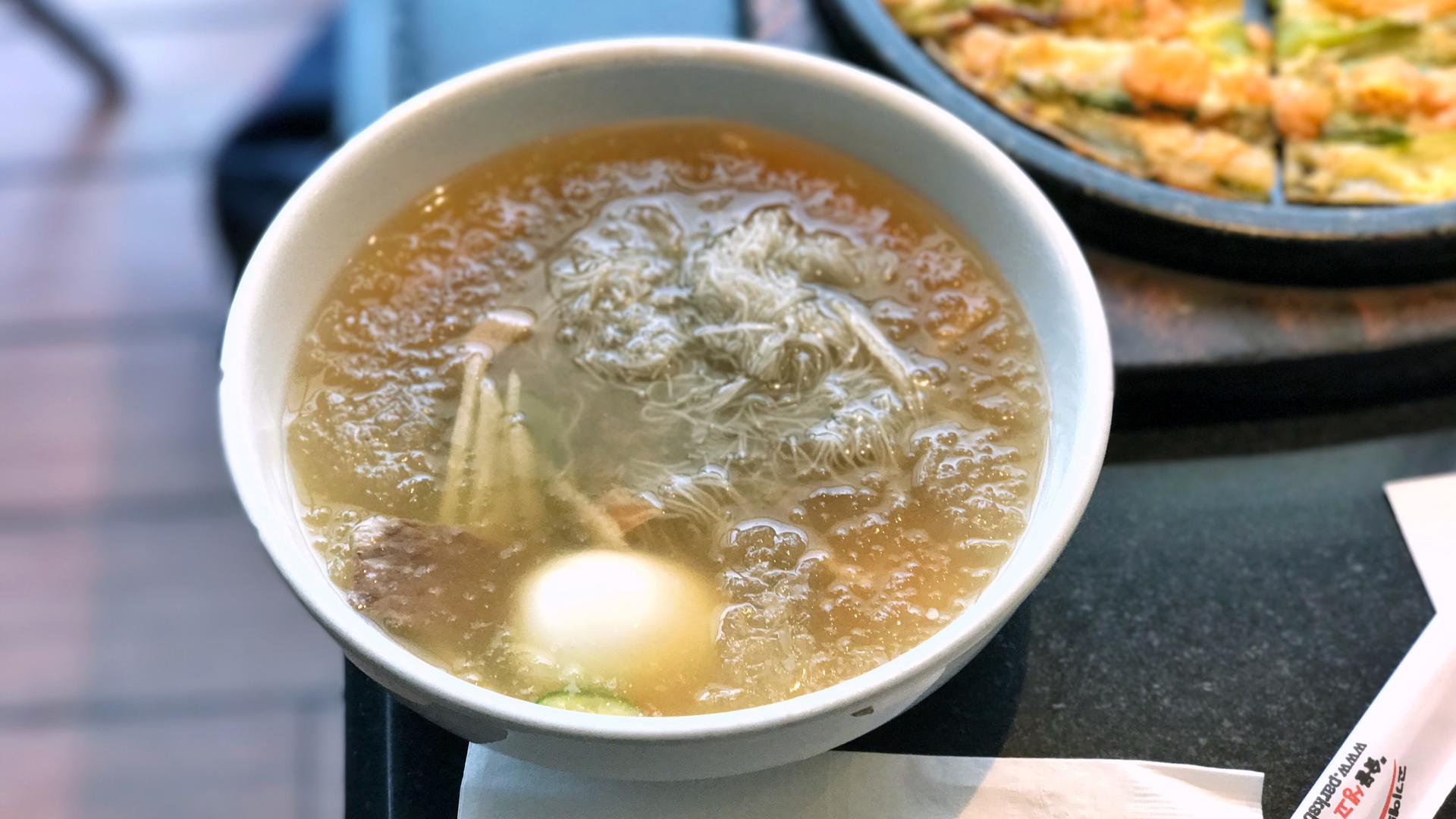 a bowl of Naengmyeon, cold noodles that originates from North Korea