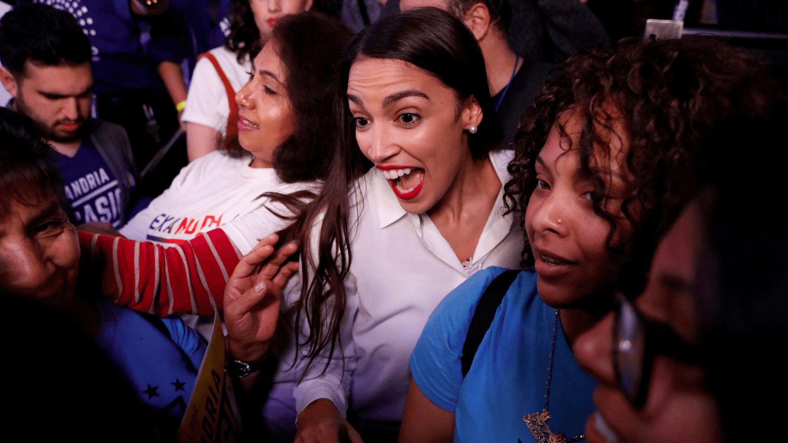 Alexandria Ocasio-Cortez greets supporters at her midterm election night party