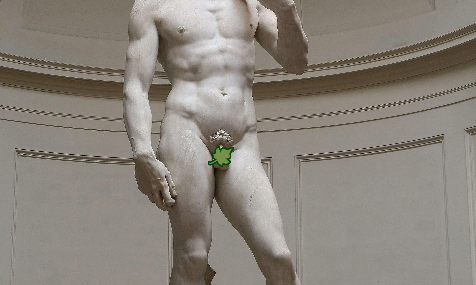 “David” by Renaissance artist Michelangelo was fashioned after Greek sculpture. The biblical hero has the diminutive goods to prove it.