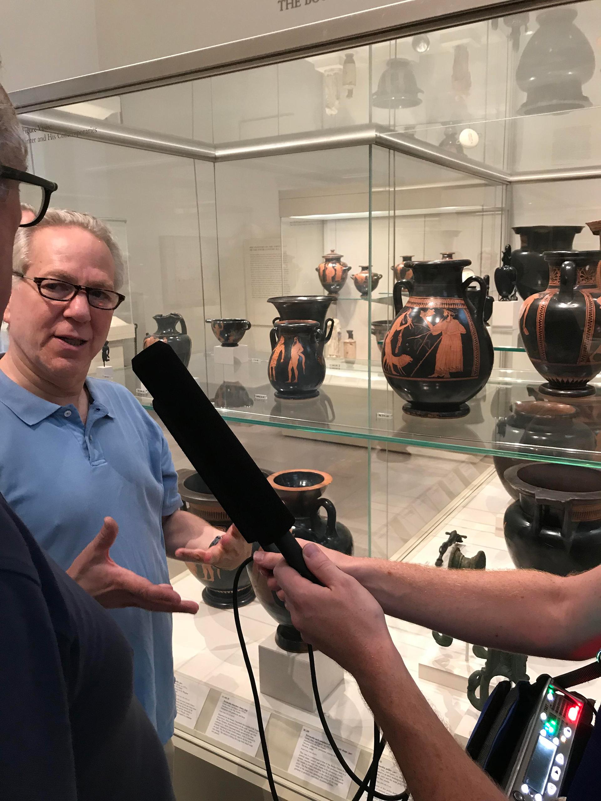 Andrew Lear, Kurt Andersen and Studio 360 producer Tommy Bazarian check out examples of penises in classical art that were large —on satyrs: mythical half-goat, half-man creatures.