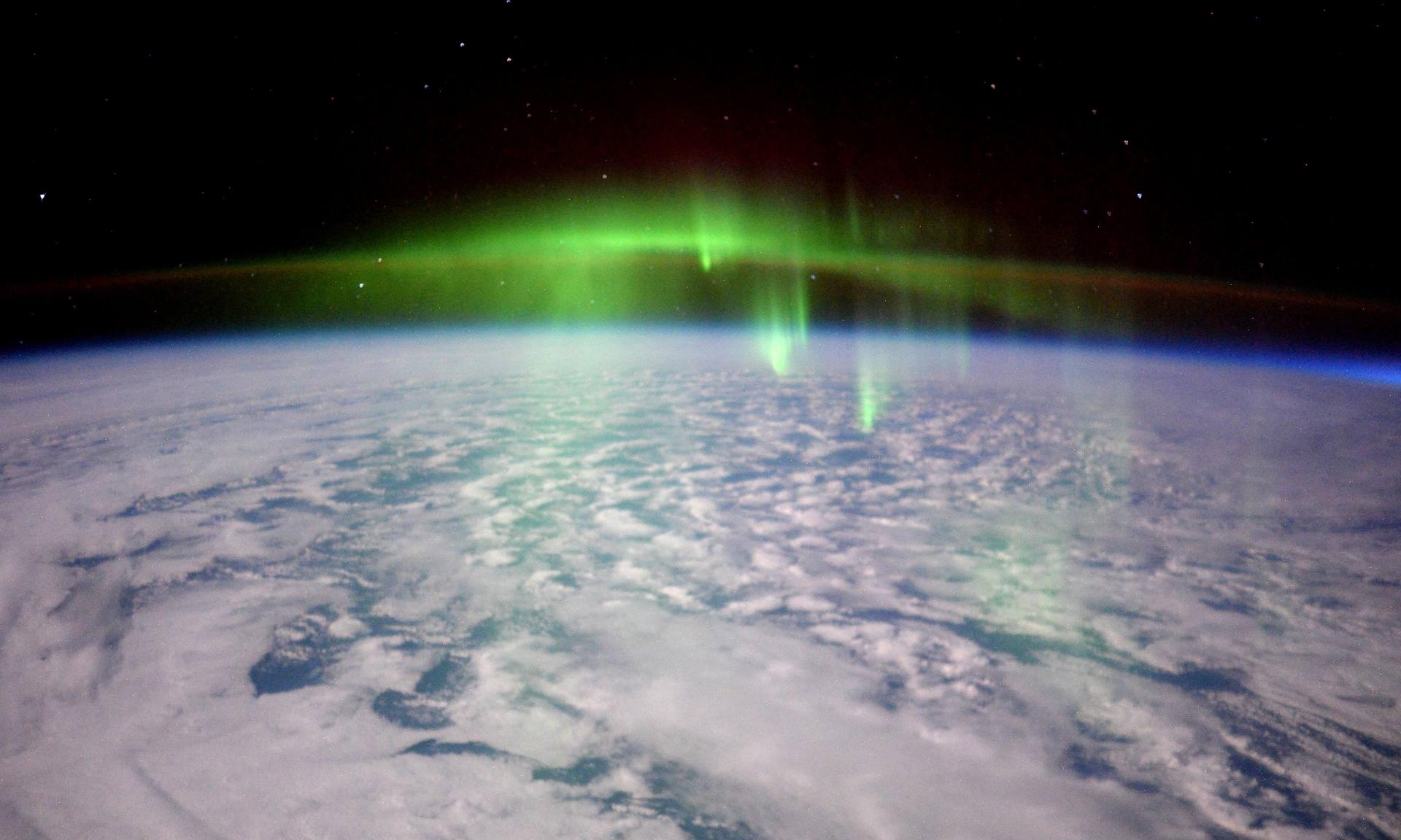 The lights of an Aurora as seen from the International Space Station,