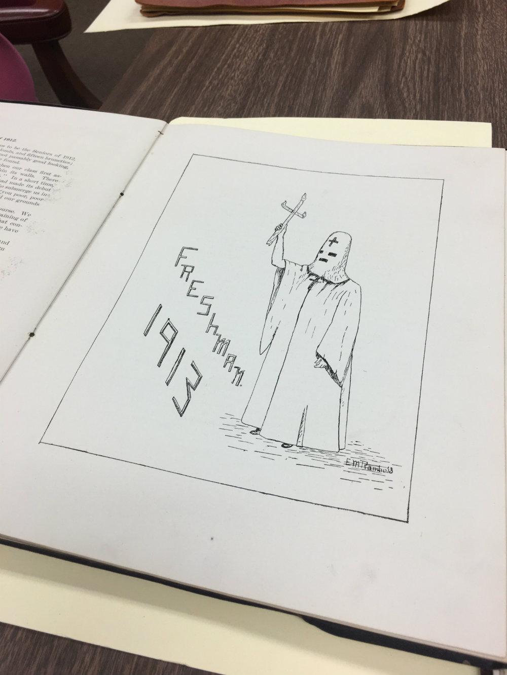 A drawing of a person in a robe, similar to the Ku Klux Klan robes.