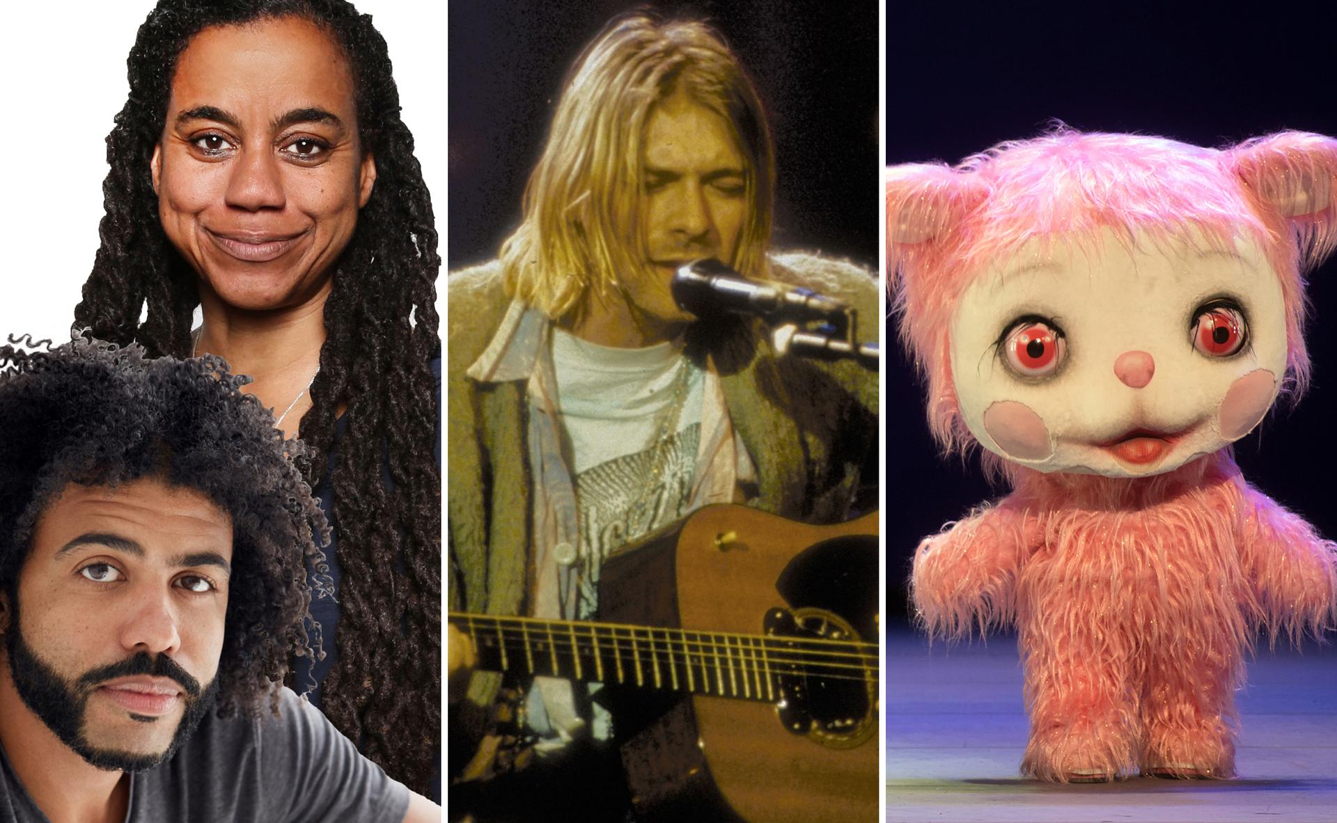 Daveed Diggs and Suzan-Lori Parks, Kurt Cobain performs on "MTV Unplugged," and supernumerary Iggy Berlin performs in a giant pink yak costume at the Metropolitan Opera.