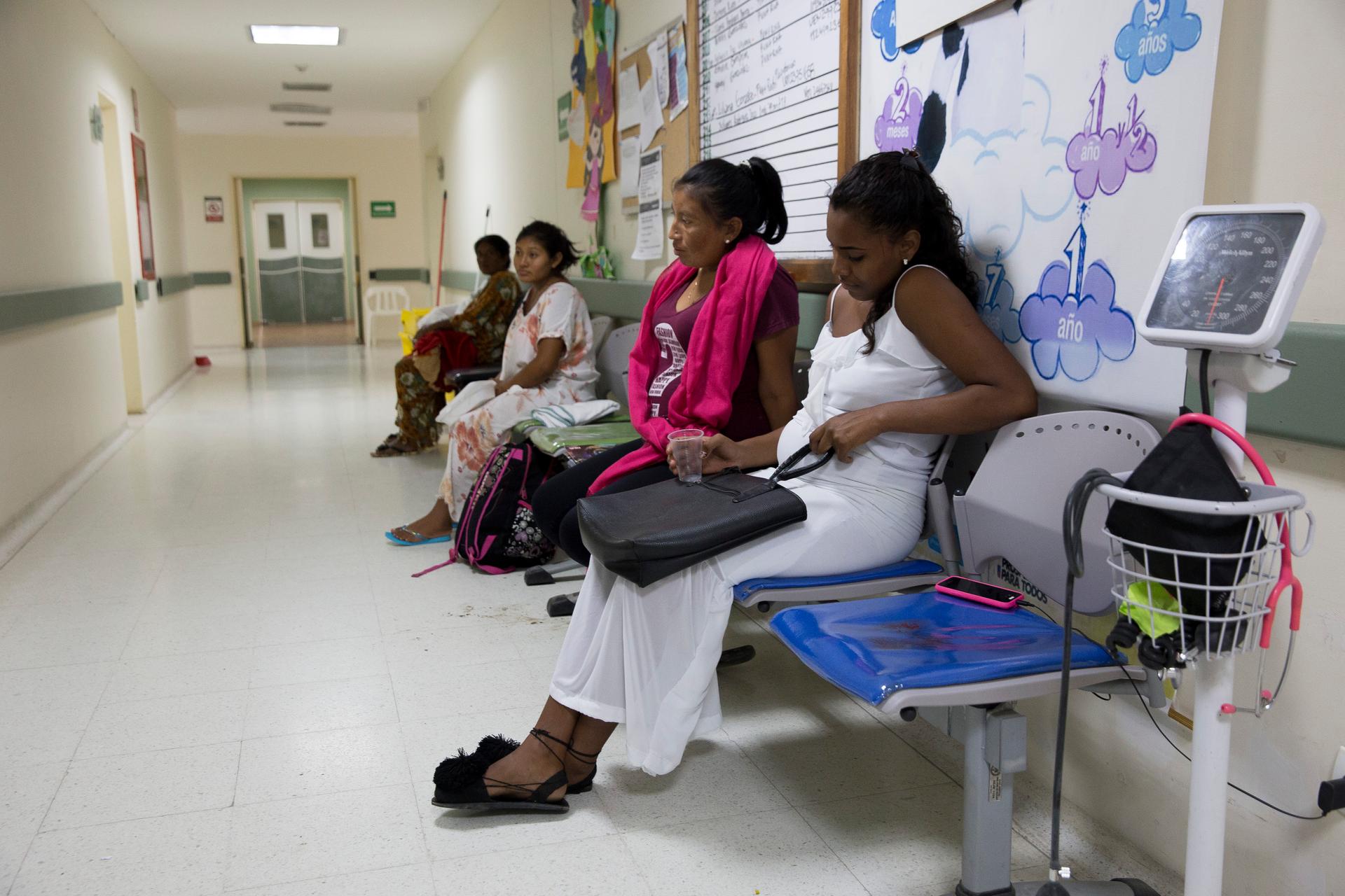 women in a waiting room in a hospital
