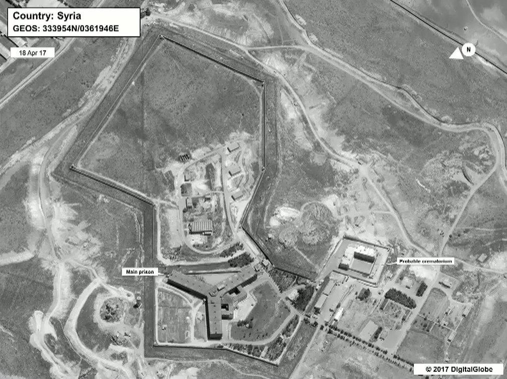 A satellite view of Sednaya prison complex near Damascus, Syria, May 15, 2017.