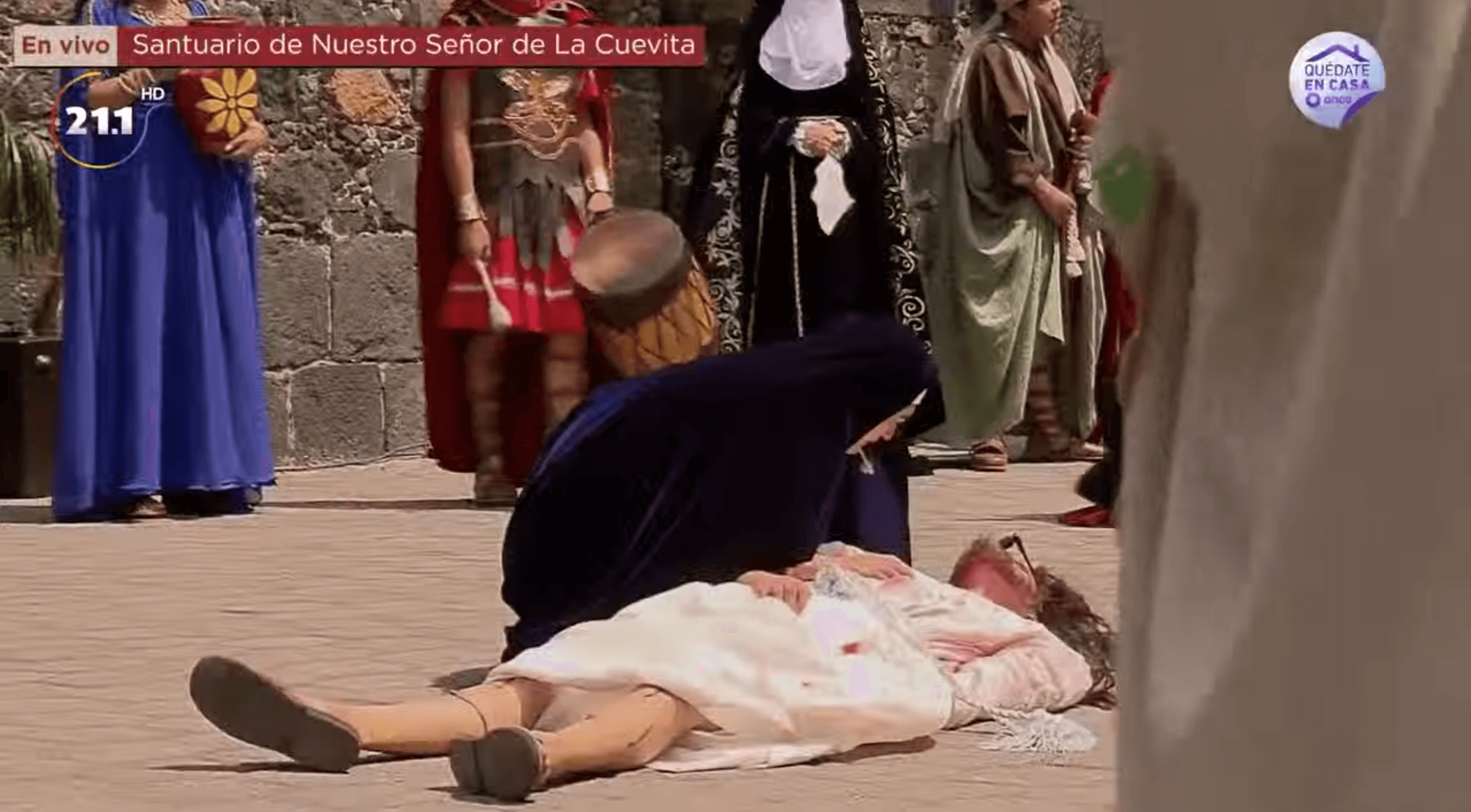 Ana Laura Ortega Jurado, 19, portrayed the Virgin Mary and Manuel Rueda, 19, portrayed Jesus in a reenactment of the Stations of the Cross in Mexico City on April 10, 2020.