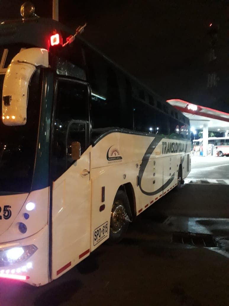 A bus at night