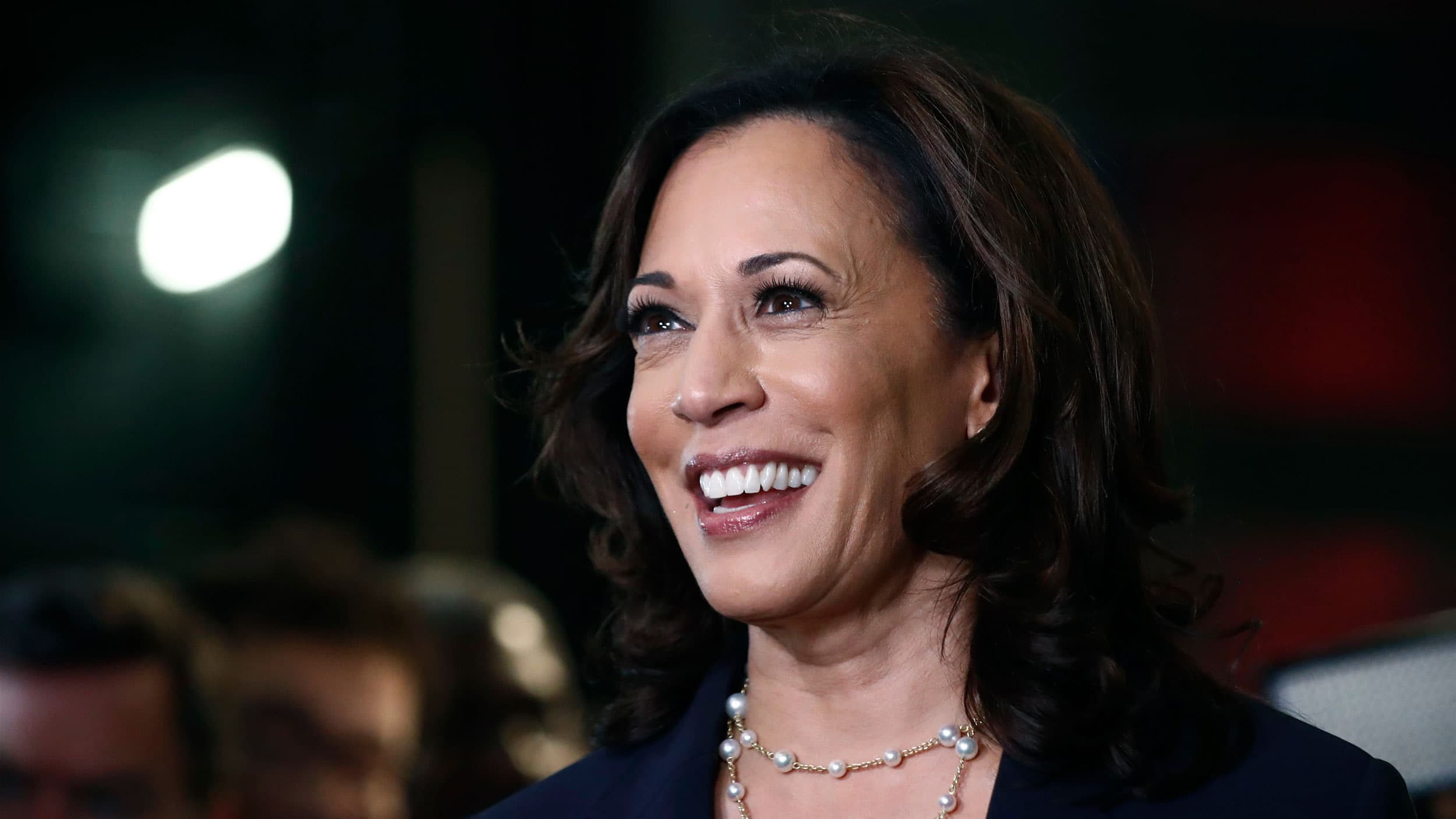 A close-up photograph of Sen. Kamala Harris shown smiling.