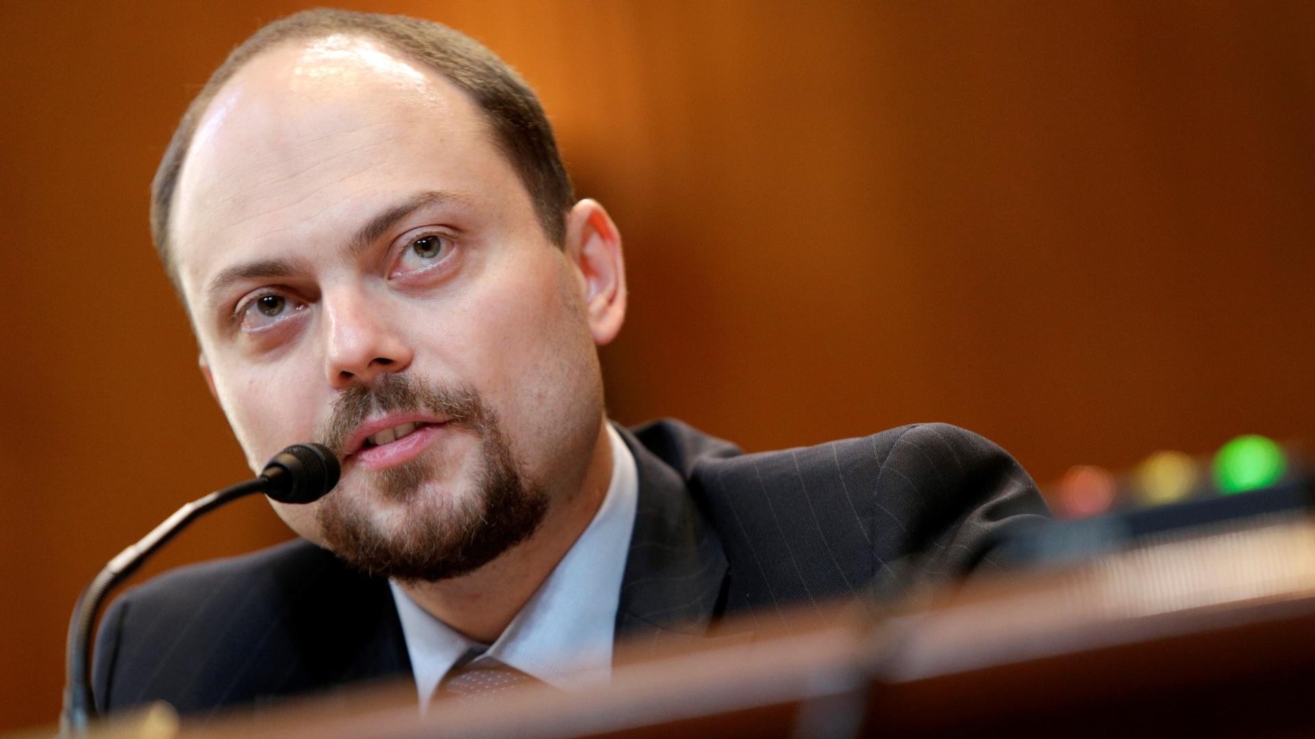 In this file photo, Russian opposition leader Vladimir Kara-Murza, vice chairman of Open Russia, testifies before the Senate Appropriations subcommittee on State, Foreign Operations and Related Programs about "Civil Society Perspectives on Russia" on Capi