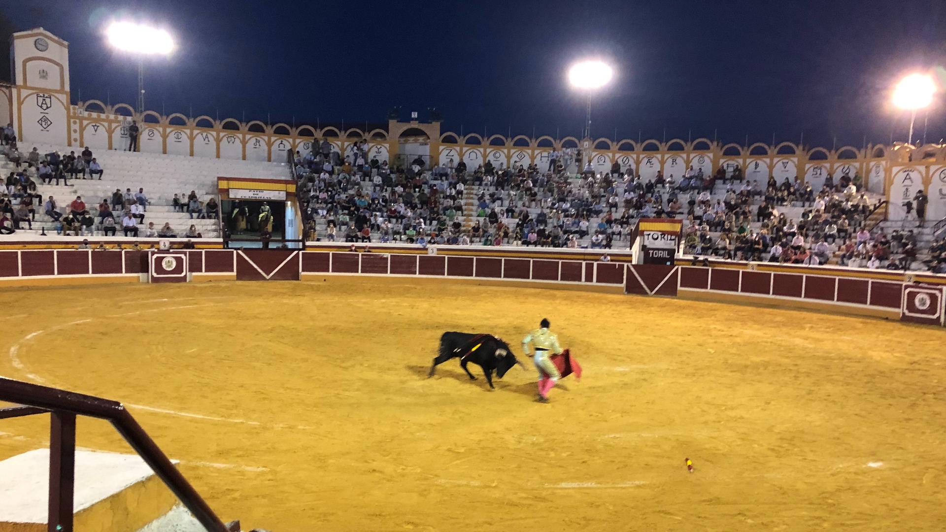 Leandro Gutierrez, a 22-year-old Colombian, takes on a bull using the classic red cape.