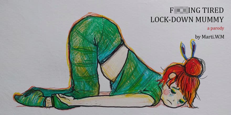 An illustration showing a woman, on her knees with her face on the floor, looking very tired.