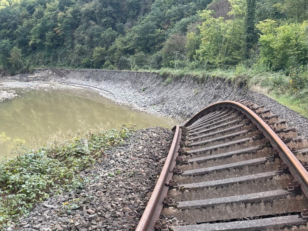 railway careening into the water