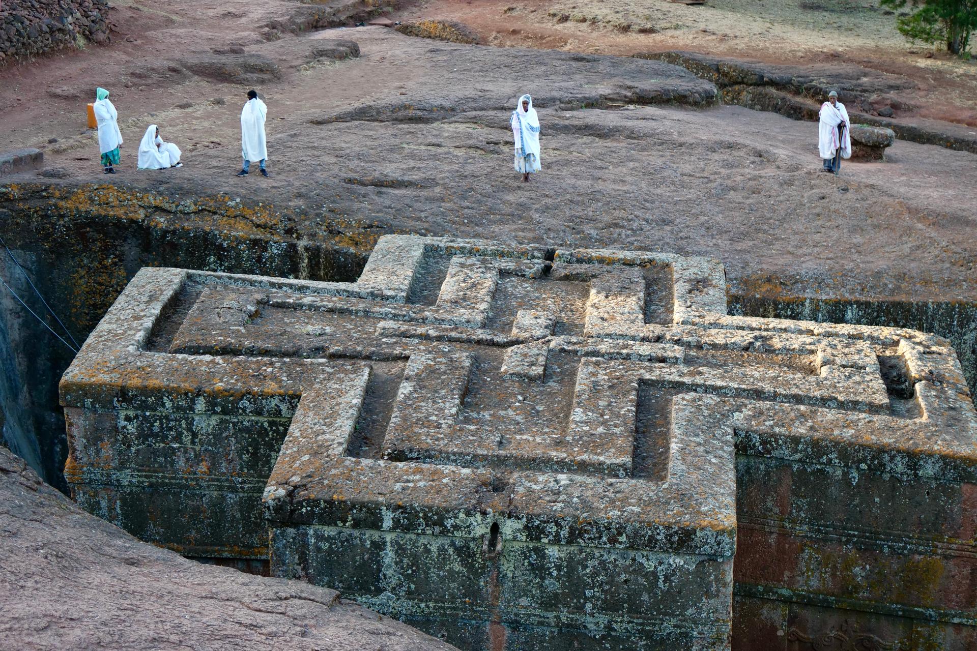 Worshippers praying at the 13th-century churches of Lalibela, Ethiopia, Feb. 16, 2022 .