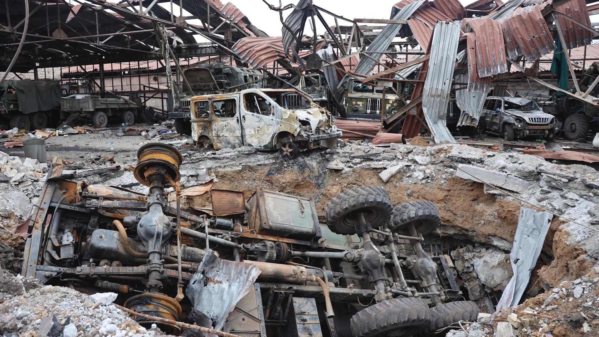 A view of the destruction during a heavy fighting part of the Illich Iron & Steel Works Metallurgical Plant, the second largest metallurgical enterprise in Ukraine, in an area controlled by Russian-backed separatist forces in Mariupol, Ukraine, April 16,