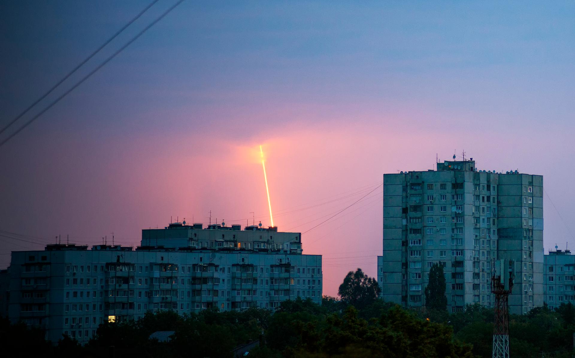 pink sky with the light from the attack over nuclear site