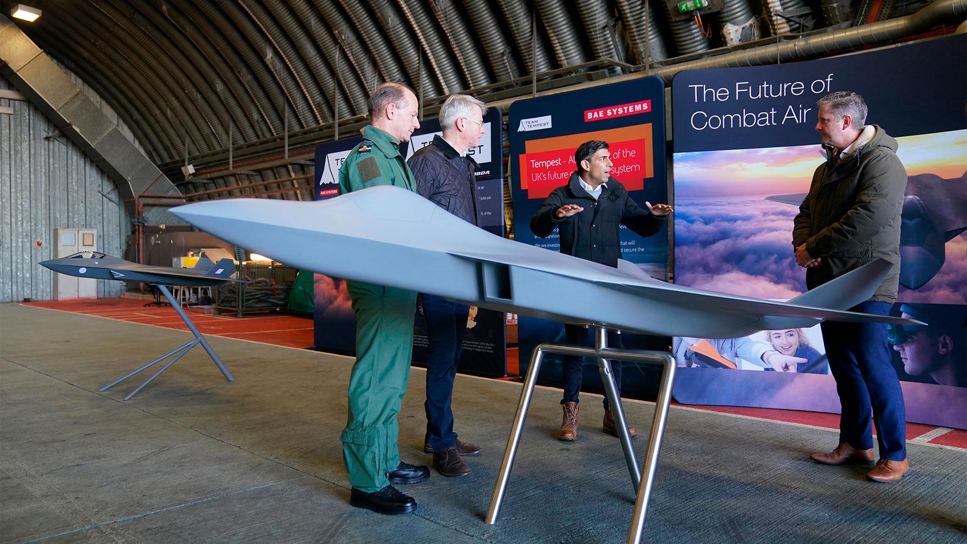 Britain's Prime Minister Rishi Sunak gestures during his visit to RAF Coningsby in Lincolnshire, England