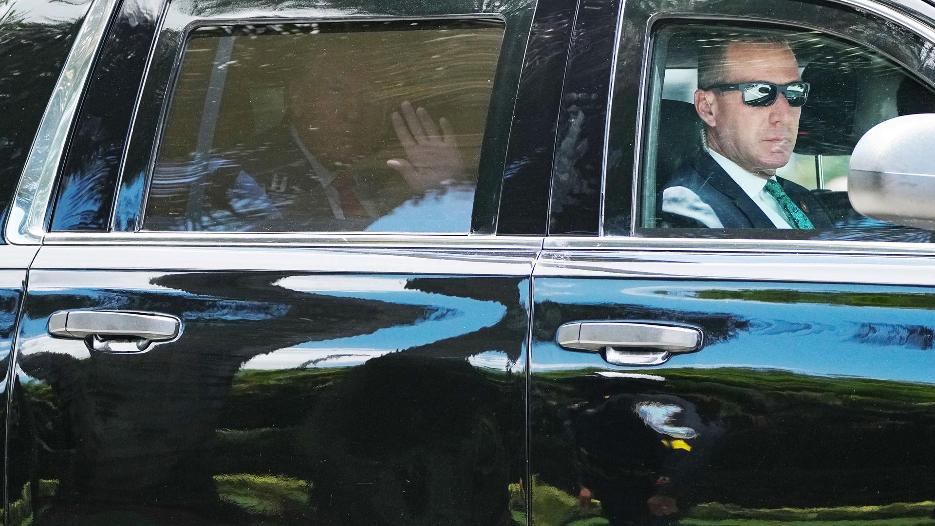 Former President Donald Trump leaves his Trump National Doral resort, Tuesday, June 13, 2023, in Doral, Florida.