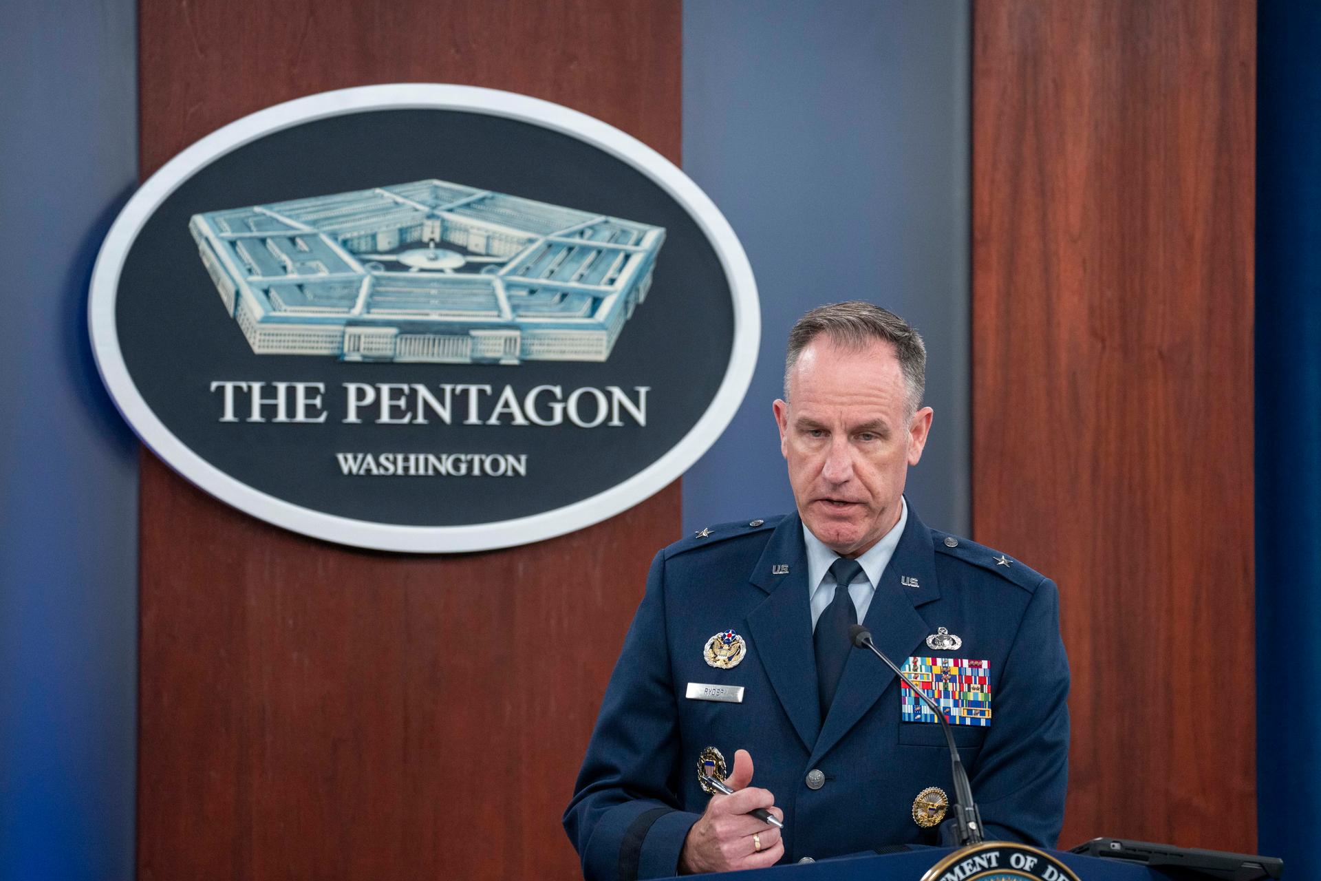 Pentagon spokesman US Air Force Brig. Gen. Patrick Ryder speaks during a media briefing at the Pentagon, in Washington, July 6, 2023.