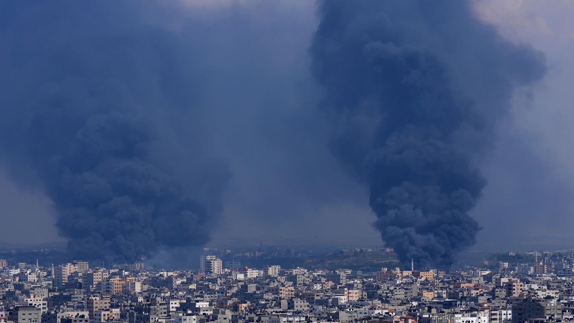 Smoke rises following Israeli airstrikes in Gaza City, Wednesday, Oct. 11, 2023. 