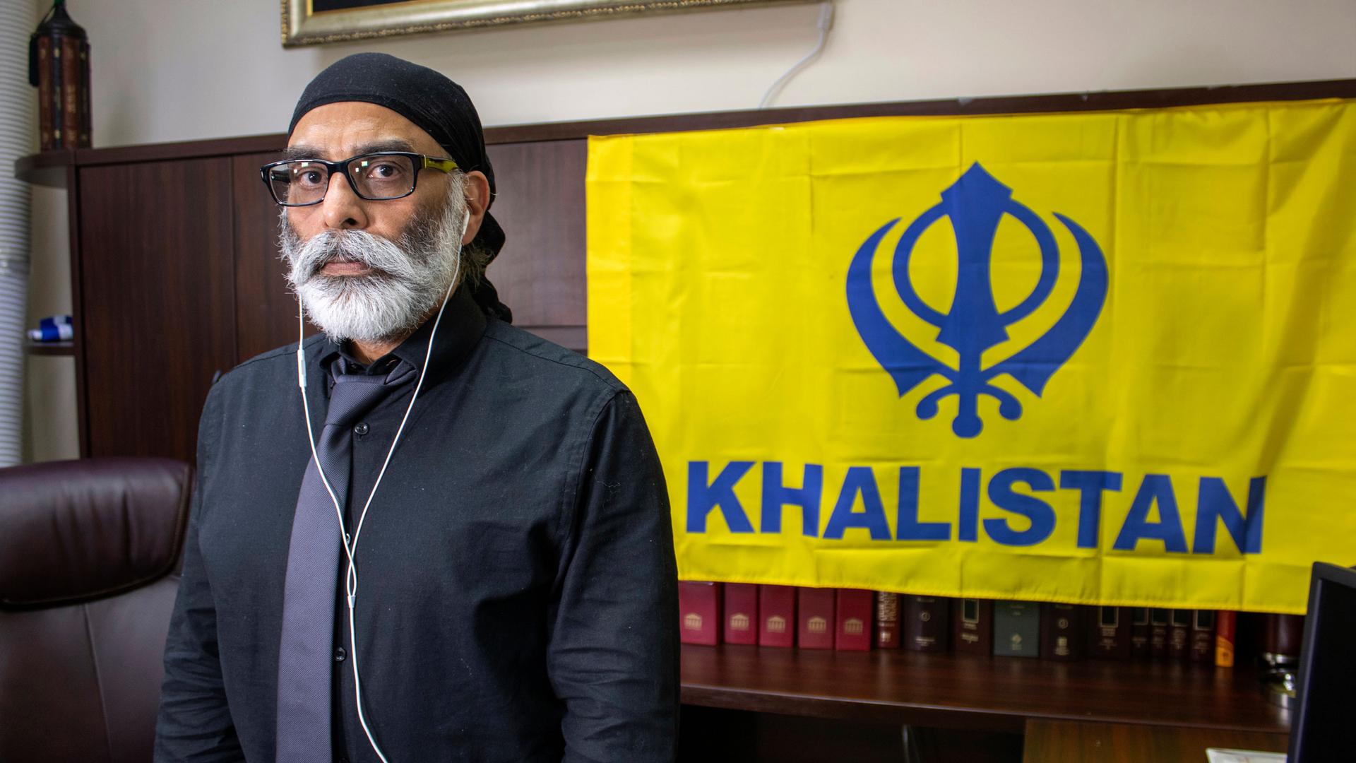 Sikh separatist leader Gurpatwant Singh Pannun is pictured in his office on Wednesday, Nov. 29, 2023, in New York.