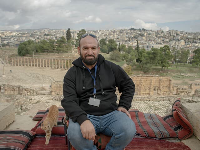 man near ruins